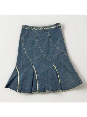 Vintage Telluride Clothing Co Denim Skirt Size 10 Fringed Curved Seams Western